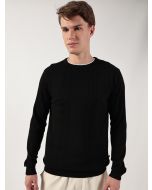 Black Round Neck Cotton Pullover Ribbed Sweater