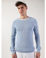 Sky Blue Ribbed Self Design Round Neck Cotton Pullover Ribbed Sweater