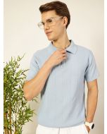 Sky Blue Regular Fit Short Sleeves Textured Tshirt