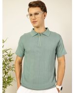 Teal Regular Fit Short Sleeves Textured Tshirt