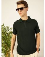 Bottle Green  Bio Finish Solid Polo Collar Cotton T-shirt