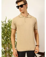 Men Beige Cotton Regular Fit Polo Tshirt