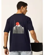 Men Navy Blue Printed Oversized Tshirt