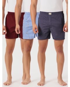Multicolor Cricket Club Regular Fit 100% Cotton Woven Boxer Shorts (Pack of 3)