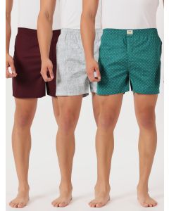 Multicolor Cricket Club Regular Fit 100% Cotton Woven Boxer Shorts (Pack of 3)