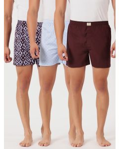 Multicolor Cricket Club Regular Fit 100% Cotton Woven Boxer Shorts (Pack of 3)