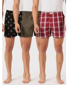 Multicolor Cricket Club Regular Fit 100% Cotton Woven Boxer Shorts (Pack of 3)