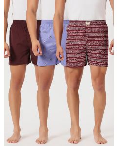 Multicolor Cricket Club Regular Fit 100% Cotton Woven Boxer Shorts (Pack of 3)