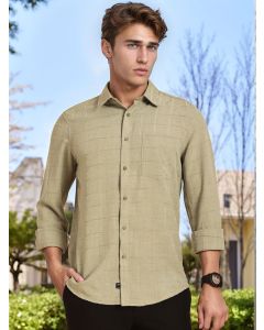 Green Regular Fit Long Sleeves Spread Collar Windowpane Checks Casual Shirt