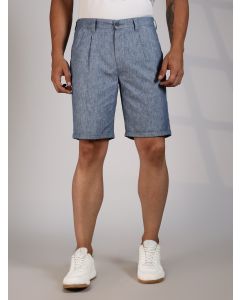 Blue Mid-Rise Regular Fit Woven Linen Chino Shorts