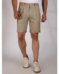 Beige Mid-Rise Regular Fit Woven Linen Chino Shorts