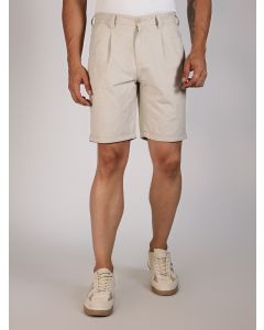 Cream Mid-Rise Regular Fit Woven Linen Chino Shorts