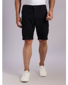 Black Mid-Rise Regular Fit Solid Woven Cargo Shorts