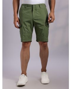 Green Mid-Rise Regular Fit Solid Woven Cargo Shorts