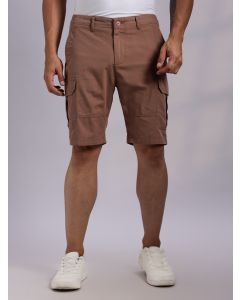 Rust Mid-Rise Regular Fit Solid Woven Cargo Shorts