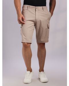 Khaki Mid-Rise Regular Fit Solid Woven Linen Cargo Shorts