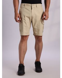 Beige Mid-Rise Regular Fit Solid Woven Cargo Shorts