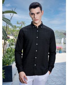 Black Slim Fit Long Sleeves Button-Down Collar Woven Casual Shirt