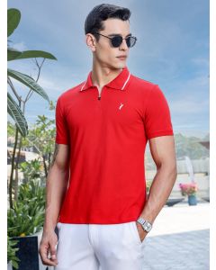 Red Regular Fit Short Sleeve Polo Collar Knitted T-shirt