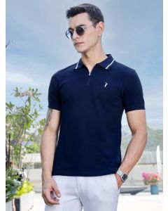 Navy Regular Fit Short Sleeve Polo Collar Knitted T-shirt