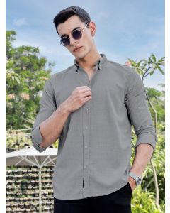 LightGrey Slim Fit Long Sleeves Button-Down Collar Woven Casual Shirt