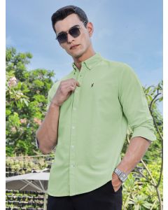 Lt.Green Slim Fit Long Sleeves Button-Down Collar Solid Casual Shirt