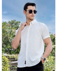 White Slim Fit Short Sleeves Windowpane Checks Woven Casual Shirt