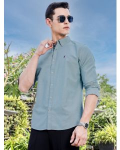 DarkGreen Slim Fit Long Sleeves Button-Down Collar Solid Casual Shirt