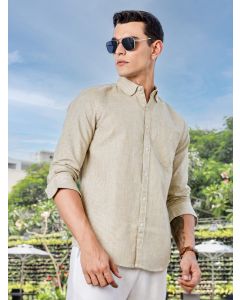 Brown Slim Fit Long Sleeves Pinstripes Linen Casual Shirt