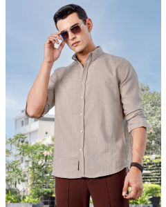 Beige Slim Fit Long Sleeves Button-Down Collar Woven Casual Shirt