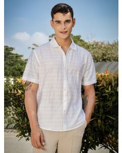White Slim Fit Short Sleeves Horizontal Stripes Casual Shirt