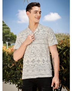 Grey Regular Fit Short Sleeves Cuban Collar Knitted Casual Shirt