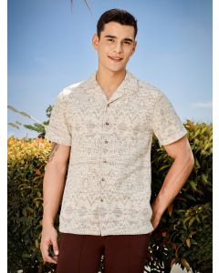 Maroon Regular Fit Short Sleeves Cuban Collar Knitted Casual Shirt