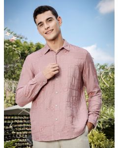 Pink Regular Fit Long Sleeves Cutaway Collar Embroidered Shirt