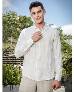 White Regular Fit Long Sleeves Cutaway Collar Embroidered Shirt