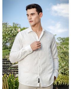 White Slim Fit Long Sleeve Geometric Print Casual Shirt
