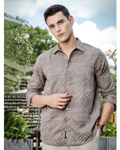 Brown Slim Fit Long Sleeve Abstract Print Casual Shirt