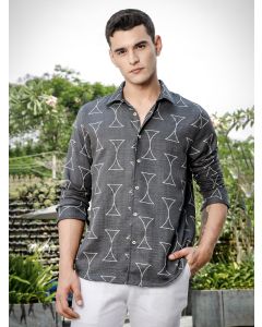 Charcoal Slim Fit Long Sleeve Geometric Print Casual Shirt