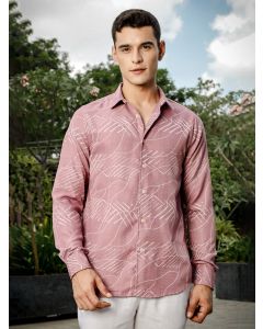 Pink Slim Fit Long Sleeve Abstract Print Casual Shirt