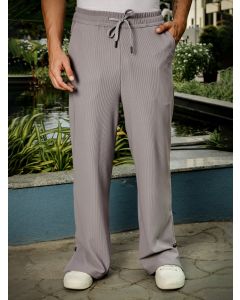 Grey Mid-Rise Loose Fit Solid Knitted Parallel Trousers
