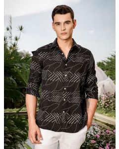 Black Slim Fit Long Sleeve Abstract Print Casual Shirt
