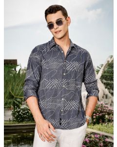 Blue Slim Fit Long Sleeve Abstract Print Casual Shirt