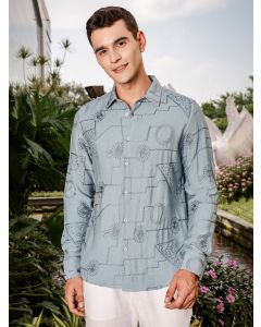 Blue Regular Fit Long Sleeves Cutaway Collar Embroidered Shirt