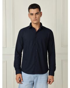 Navy Premium Slim Fit Long Sleeves 4 Way Stretch CoolMax Knitted Casual Shirt