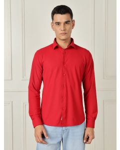 Red Premium Slim Fit Long Sleeves 4 Way Stretch CoolMax Knitted Casual Shirt