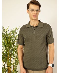 Olive Regular Fit Short Sleeves Textured Tshirt