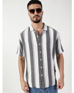 Beige Slim Fit Short Sleeves Striped Shirt
