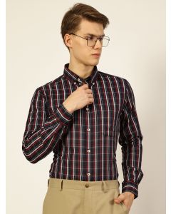 Navy Regular Fit Long Sleeves Checked Shirt