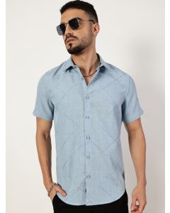 Blue Slim Fit Short Sleeves Textured Shirt