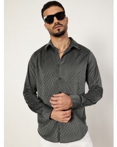 Grey Slim Fit Long Sleeves Textured Shirt